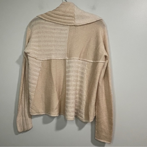 CAbi Sweater Small Oatmeal Open Front Circle Cardigan Patchwork Wool Blend - Picture 2 of 4
